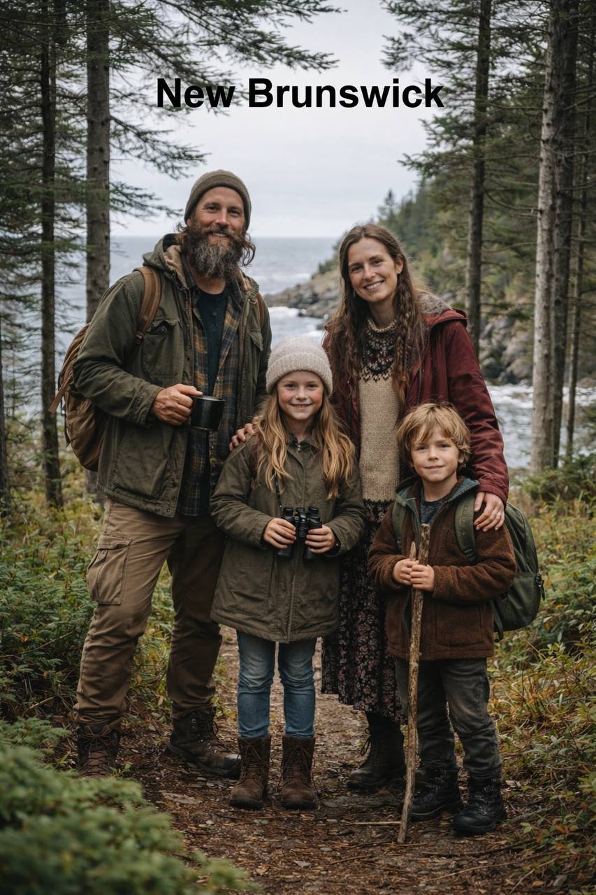 Сім'я в лісі на узбережжі Нью-Брансвіка (ШІ).