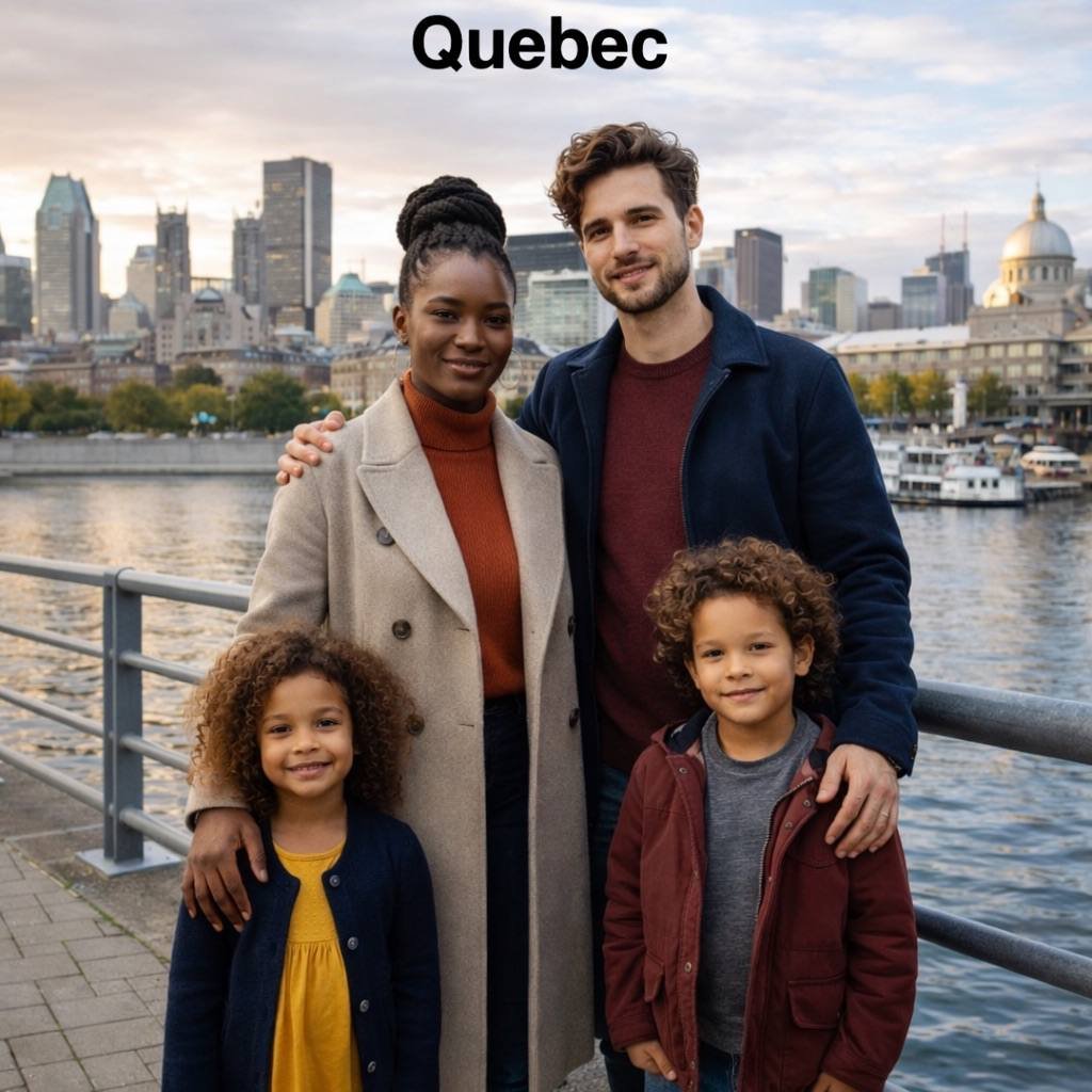 Сім'я на набережній Квебеку з видом на Старе місто (ШІ).
