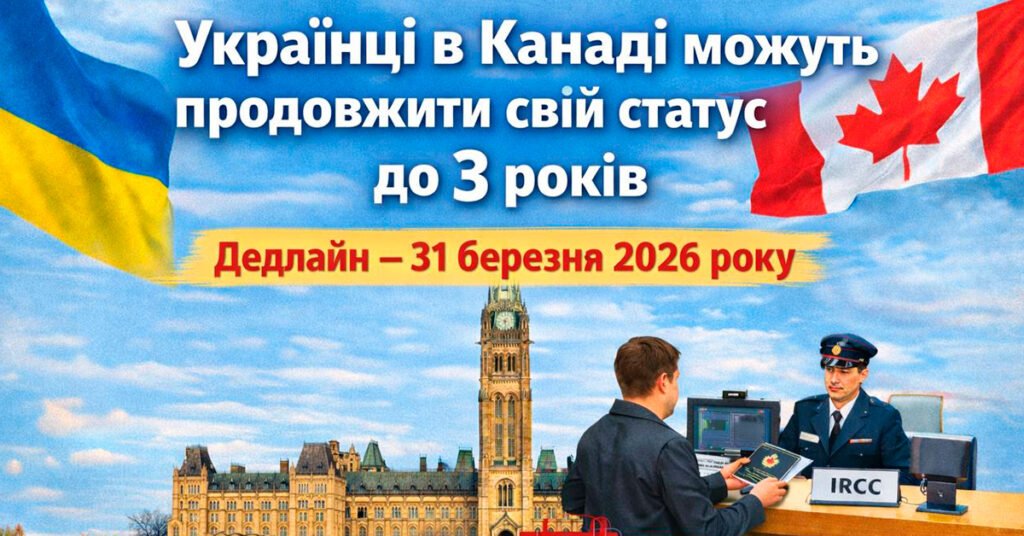 Продовження CUAET 2026: паспорт України та документи на фоні прапора Канади.
