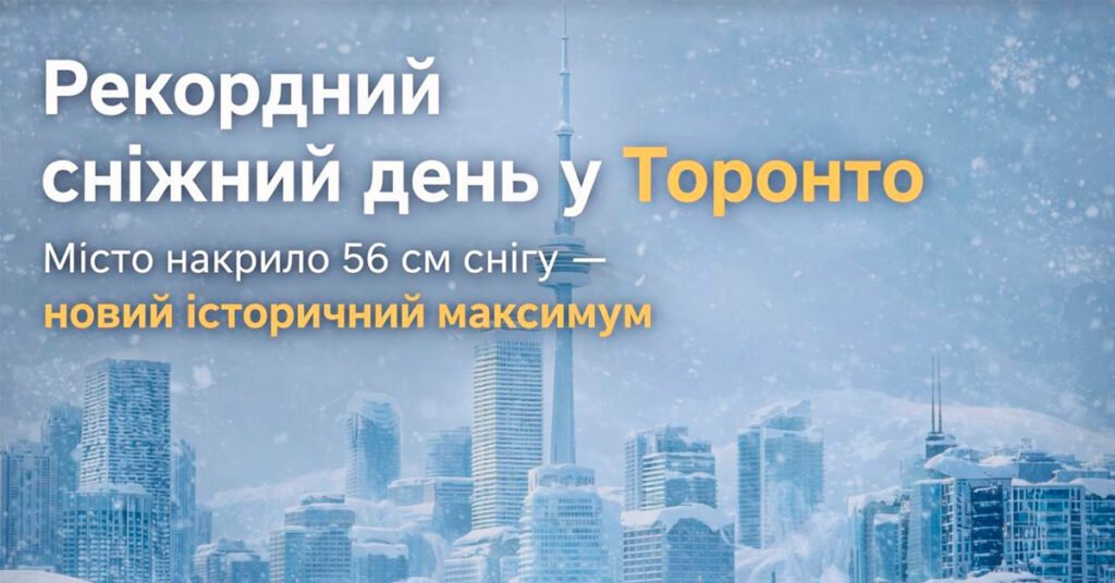 Заметені снігом вулиці та автомобілі в Торонто після рекордної хуртовини 2026 року.