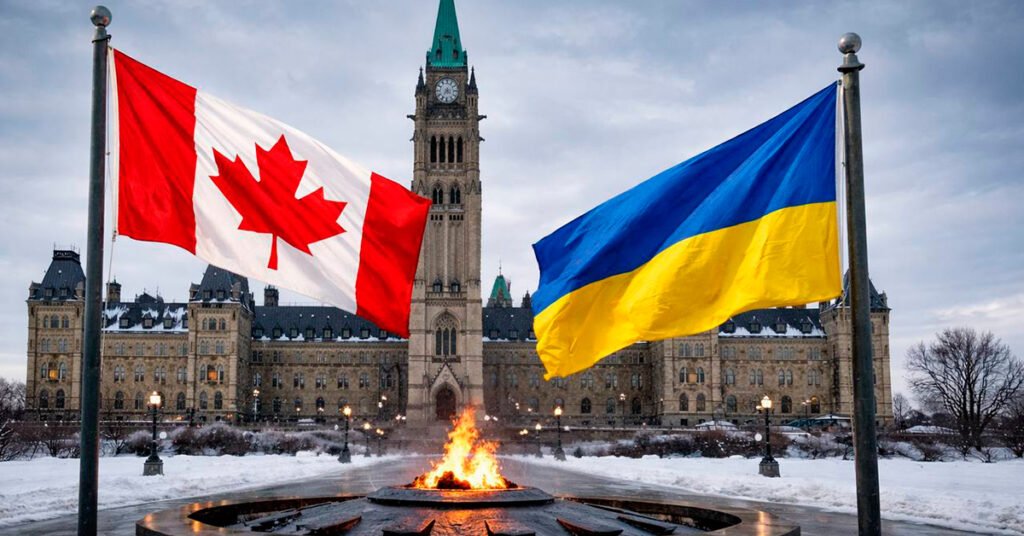 Канада та Україна прапори біля парламенту Канади в Оттаві