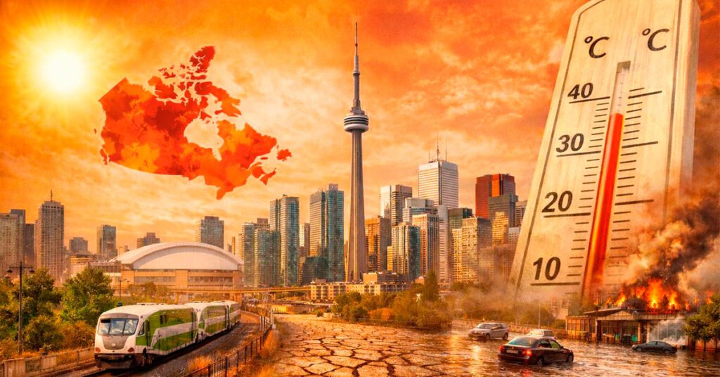 Марево від спеки над хмарочосами Торонто та розпечений асфальт у сонячний літній день.