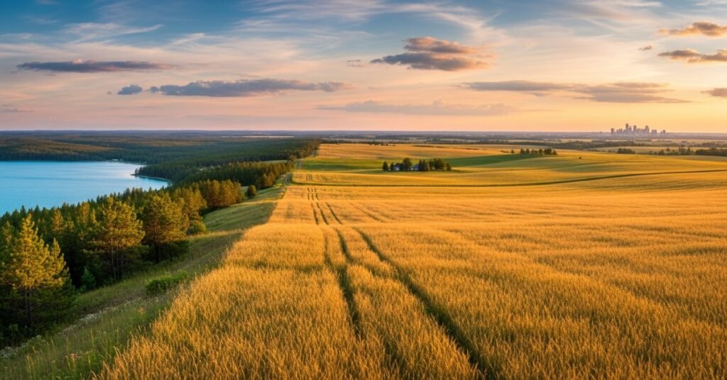 Провінція Саскачеван: краєвид природи та інфраструктури для життя іммігрантів, згенеровано ШІ.