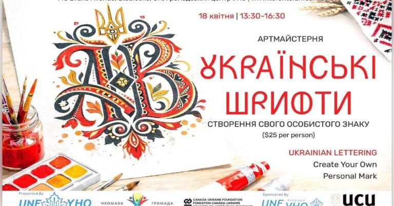 Учасники артмайстерні в Торонто працюють над створенням власних символів на основі українського шрифту Рутенія.