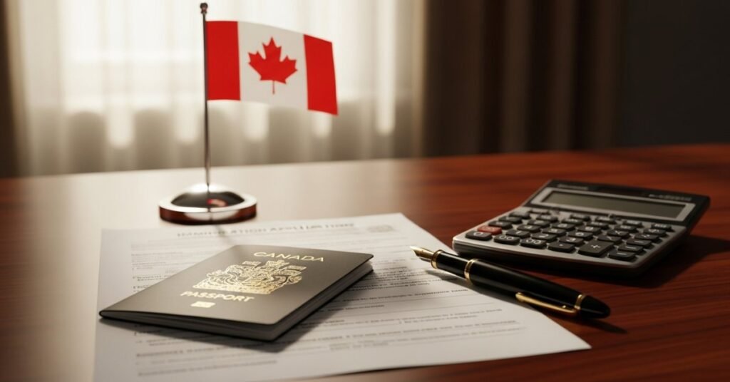 Канадський паспорт та документи для оформлення постійного проживання на робочому столі
