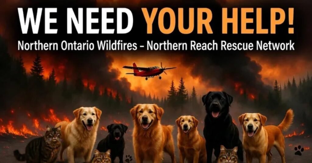 Собаки та коти на фоні лісової пожежі в Онтаріо із закликом We Need Your Help