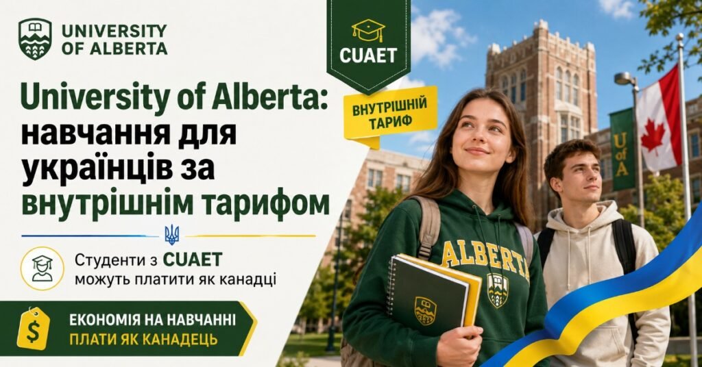 Афіша University of Alberta про пільгове навчання для українців за програмою CUAET.